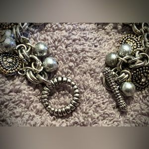 Vintage Gold Silver Toned Heart Rhinestones Charm Bracelet